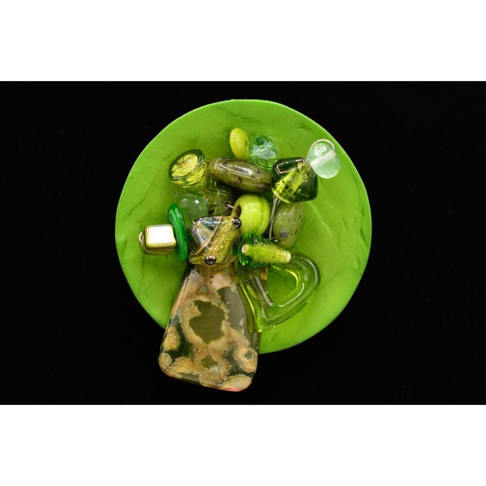 Vintage Abstract Pin Brooch Bright Green Crystal Rock Cluster 1990s BinAH